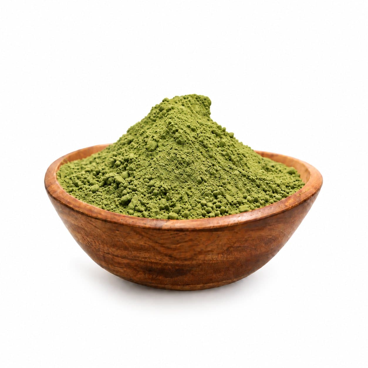 Wooden bowl of Premium Green Maeng Da kratom powder