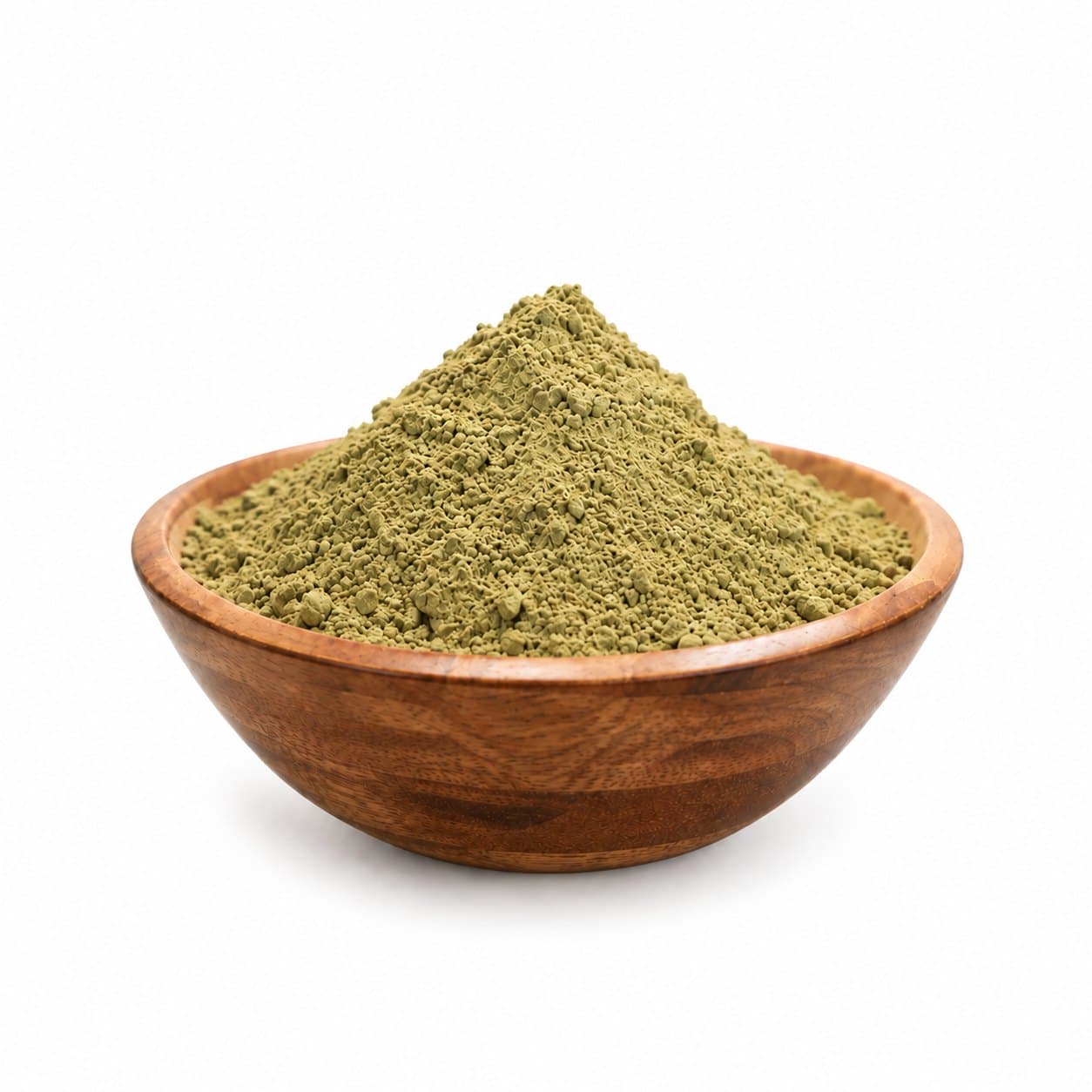 Wooden bowl of Premium Red Maeng Da kratom powder