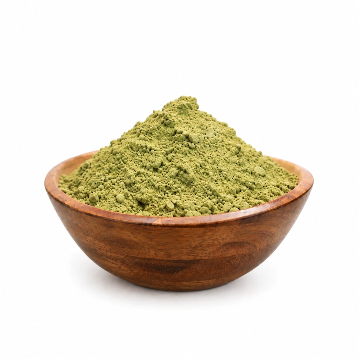 Wooden bowl of Premium White Borneo kratom powder