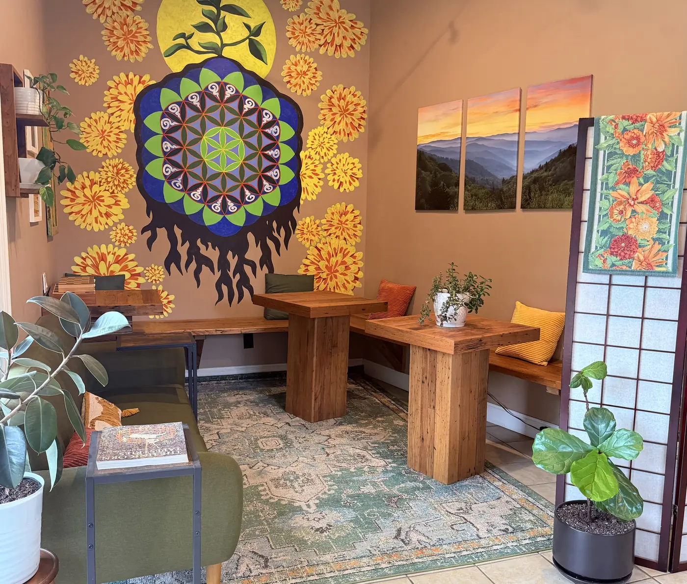 Lounge area at Sakti Botanicals in Asheville